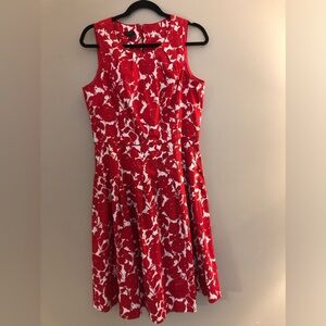 Talbots Pleated Floral Red and White Preppy pockets Dress Sz 12